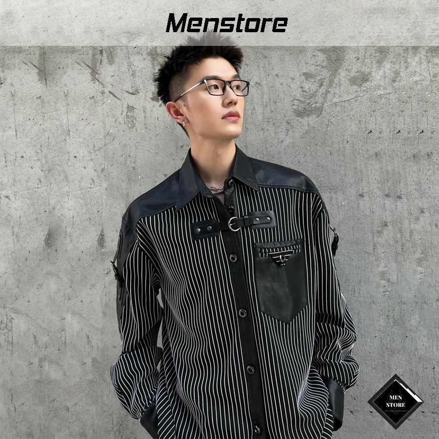 Áo sơ mi phối da cao cấp thiết kế mới nhất từ Menstore, phong cách thời trang Hàn Quốc