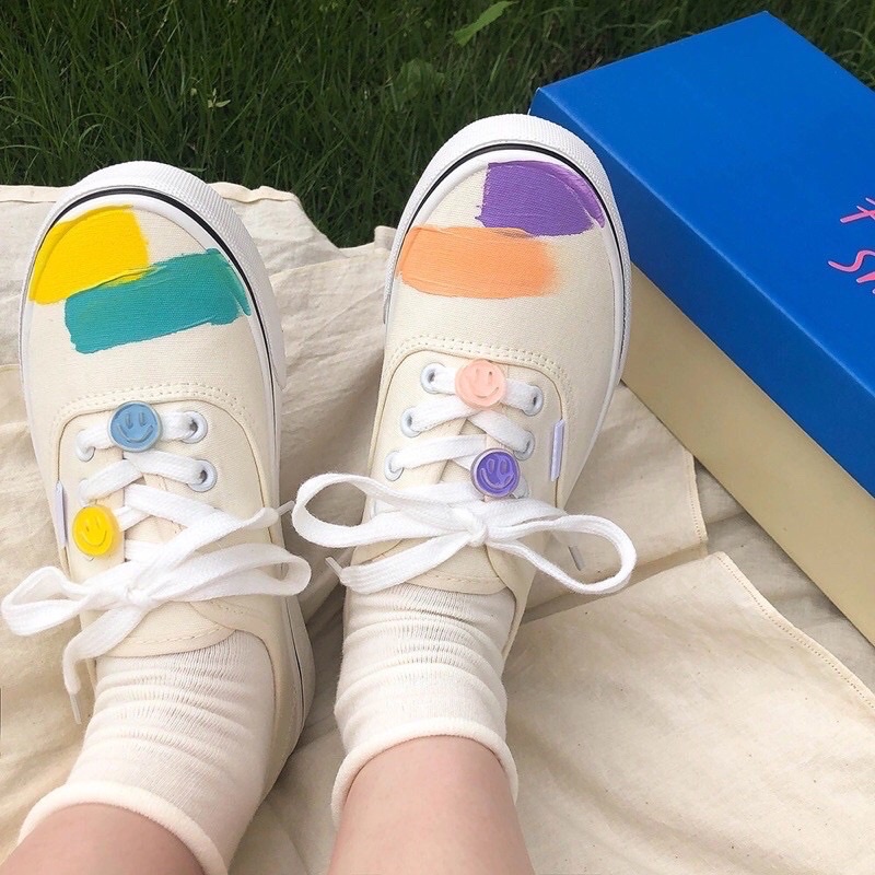 Giày thể thao dáng vans vải canvas nét màu tranh vẽ mặt cười phong cách hàn quốc ullzang (Sẵn sz 39,40) | BigBuy360 - bigbuy360.vn