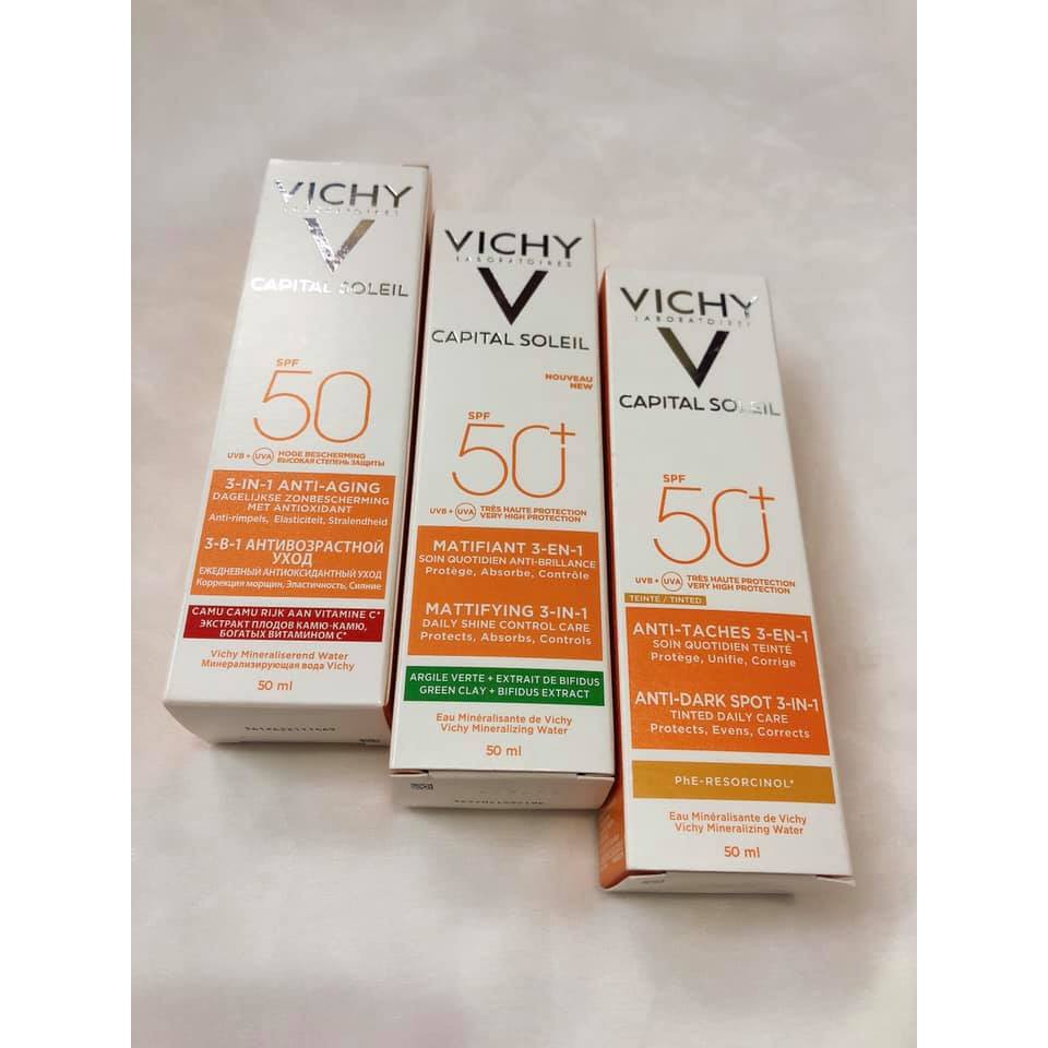 Kem chống nắng Vichy Capital Soleil 3in1 SPF 50+ 50ml cho các loại da và dòng dành cho da dầu mụn