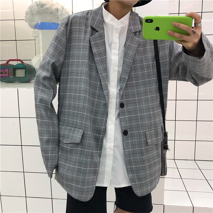 [ORDER] Áo khoác blazer xám unisex sọc ca rô | BigBuy360 - bigbuy360.vn