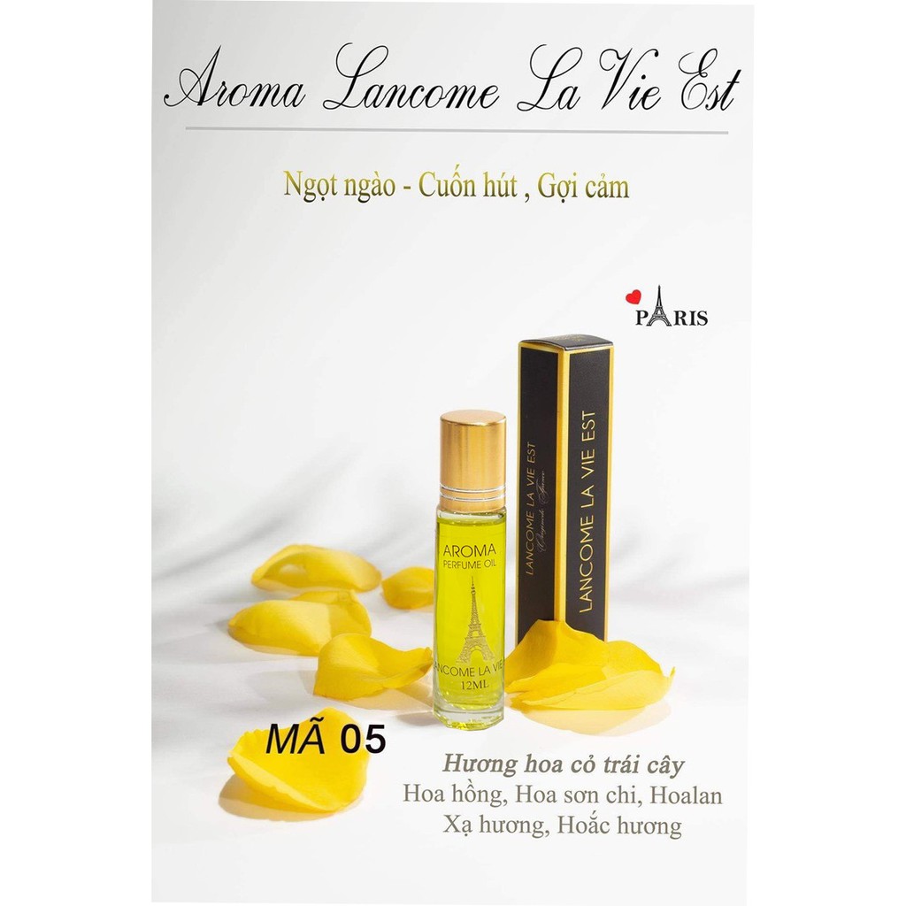 Nước Hoa Nữ, Tinh Dầu Nước Hoa Pháp Aroma 12ml Dạng Lăn Tiện Dụng, Lưu Hương Siêu Lâu