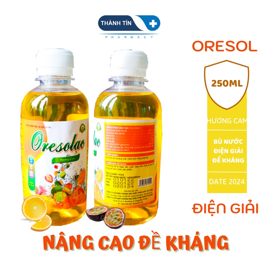ORESOL Điện Giải Chai 250ml Vị Cam, Chanh Leo Thơm Ngon Dễ Uống Không Bị Nợ, Dành Cho Bé Từ 2 Tuổi