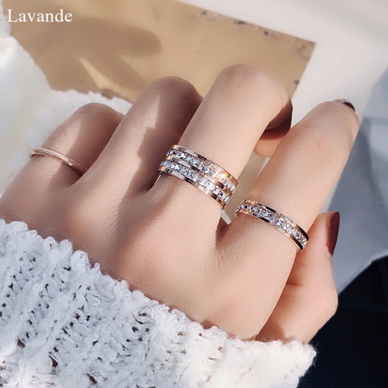 Nhẫn Thép Titan Đính Đá zircon Tinh Tế Phong Cách Hàn Quốc ussr