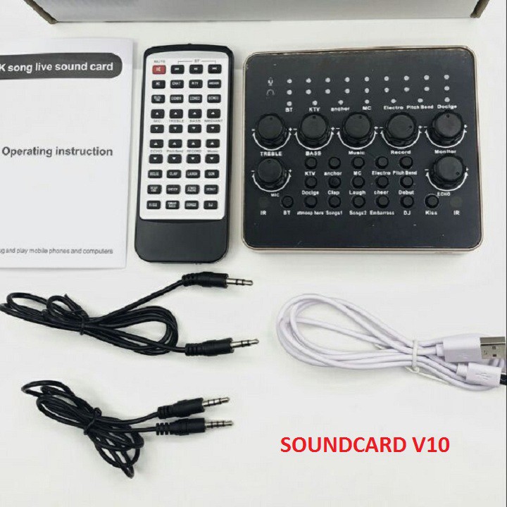 Combo Micro Bm 900 Thu Âm + Sound Card AQTA V10 Bluetooth Có Remote Chính Hãng AQTA Model 2020