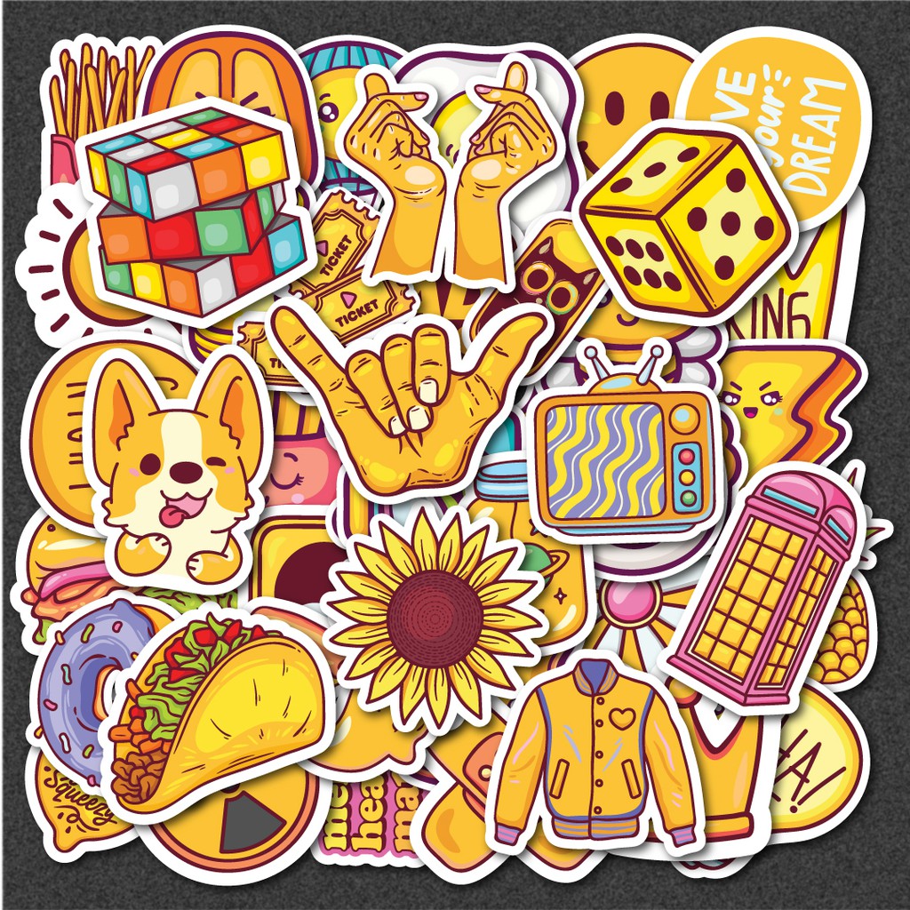 50 Sticker dán laptop Yellow Màu Vàng chống nước sticker dán laptop, điện thoại, đàn guitar, mũ bảo hiểm, vali. MSP: C03