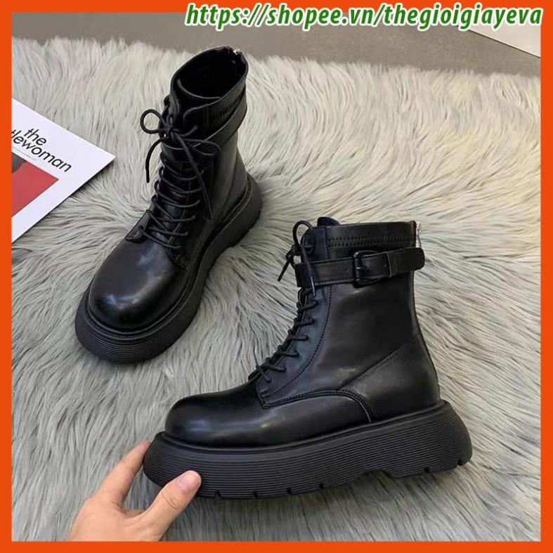 Boot Nữ FreeshipGiày Bốt Đế Bánh Mì Khuy Vuông Khoá Sau Thời Trang Hàn