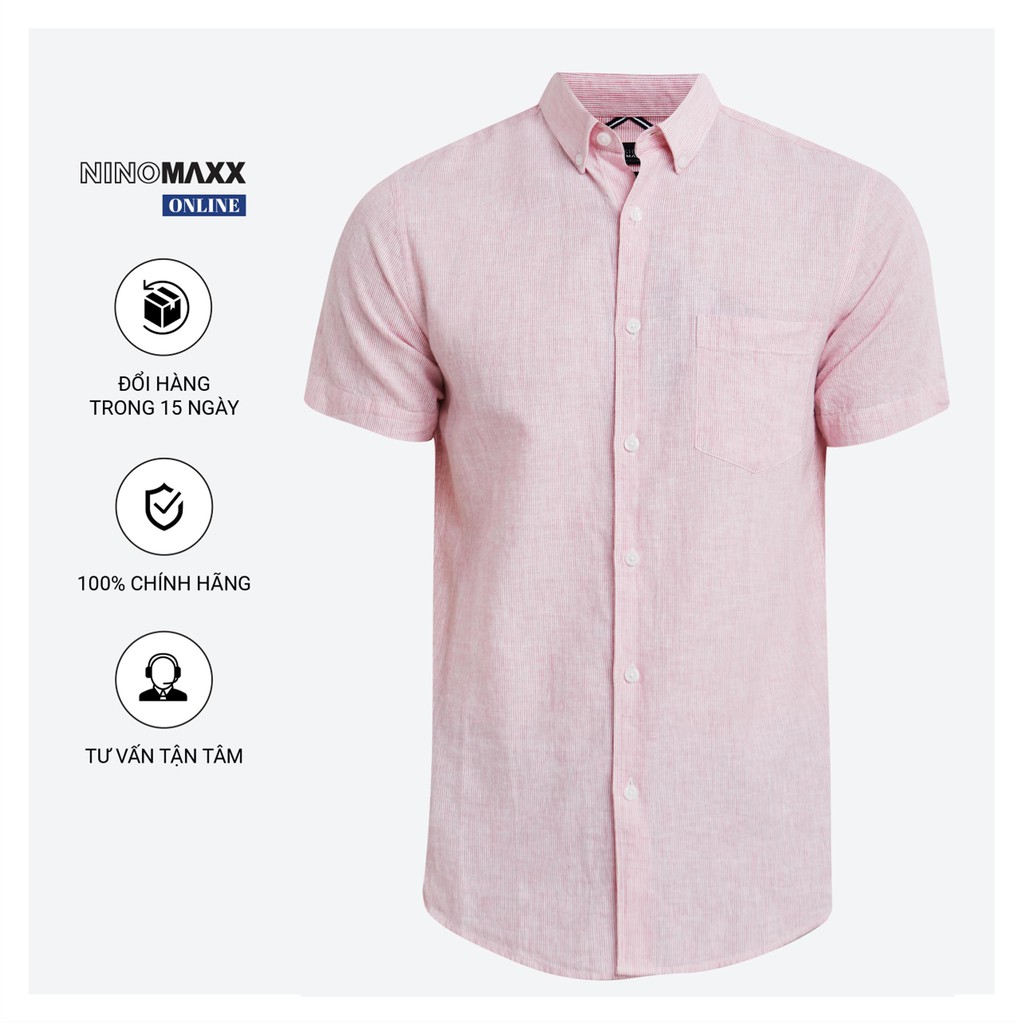 Áo Sơ Mi Nam cộc tay Ninomaxx dáng regular fit màu hồng đậm cotton pha lanh mã 1811008