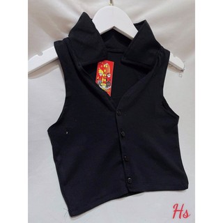 áo thun croptop 3 lỗ cổ bẻ cài cúc hs