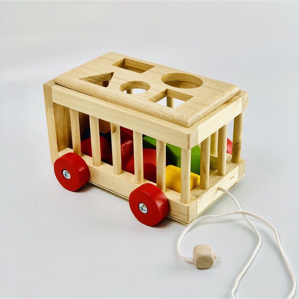 Xe thả hình khối bằng gỗ cho bé - đồ chơi gỗ