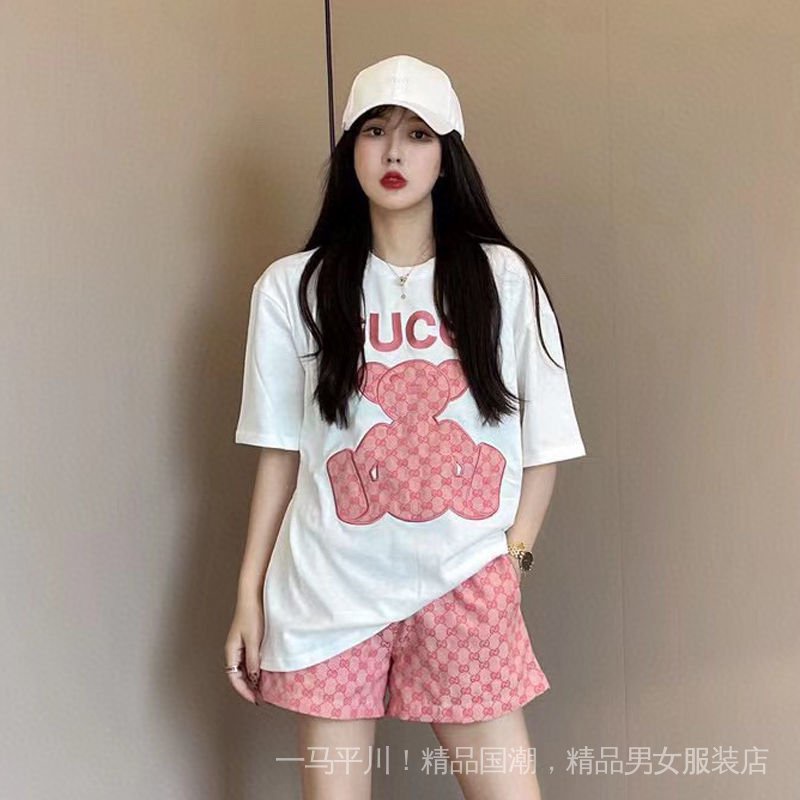 Set Áo Thun Tay Ngắn + Quần Short Lưng Thun Co Giãn Thời Trang Mùa Hè Phong Cách Hàn Quốc Cho Nữ