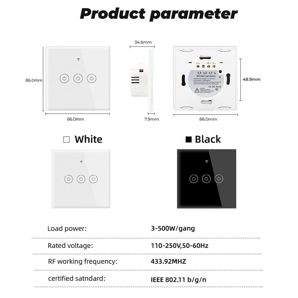 Công Tắc Công Tắc Wifi+rf433 Smatrul Thông Minh Thích Hợp Cho Google Home Và Amazon Alexa