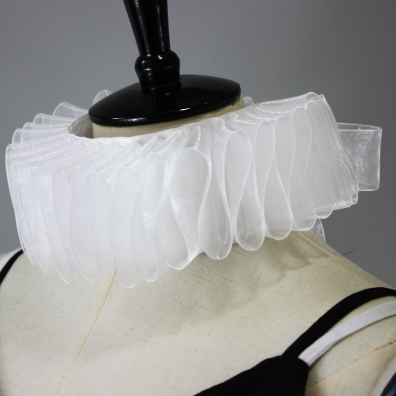 Cổ áo giả hóa trang chú hề Elizabethan bằng vải voan màu trắng cho nữ