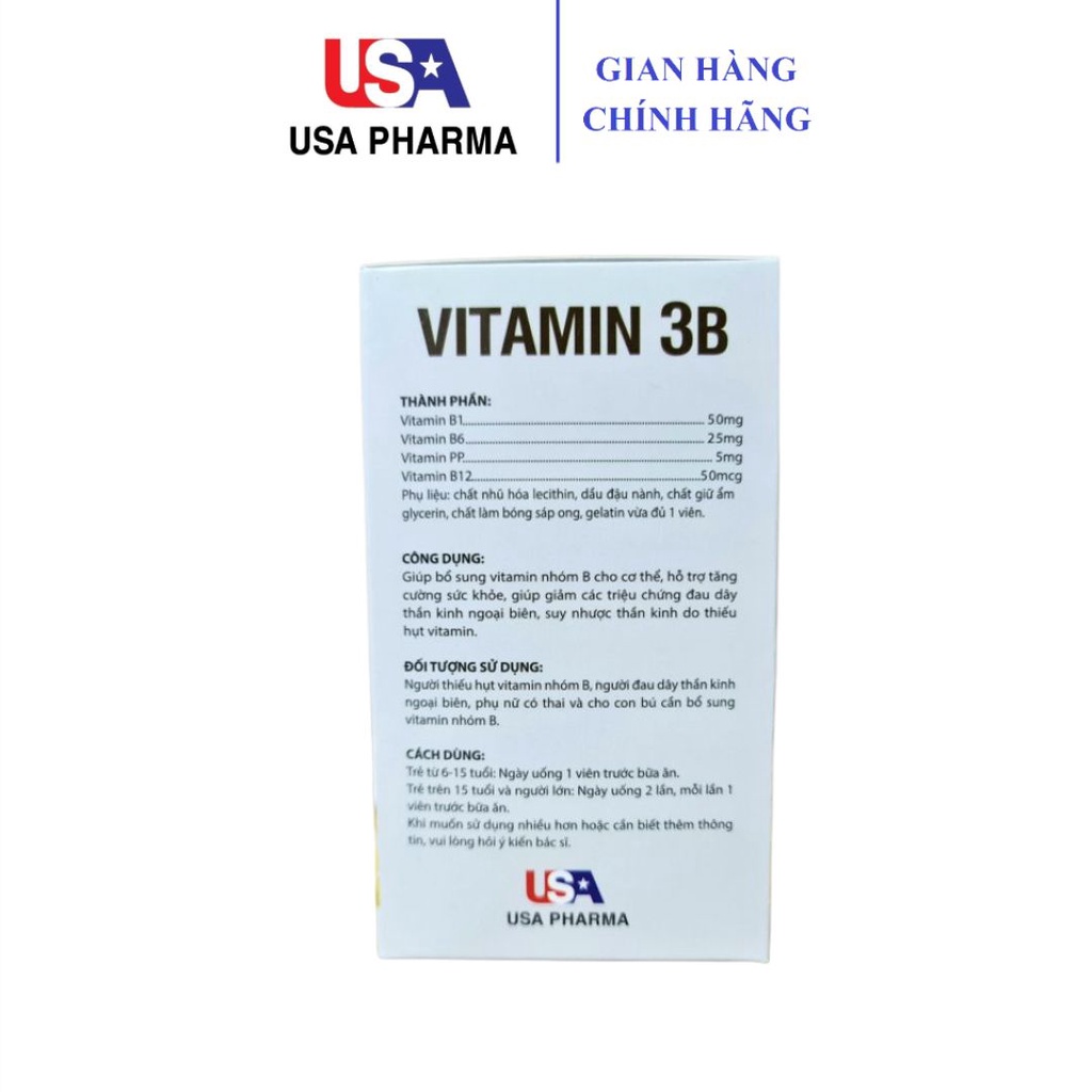 VITAMIN 3B softgel bổ sung vitamin giúp bồi bổ cơ thể, tăng cường sức khỏe hộp 100 viên