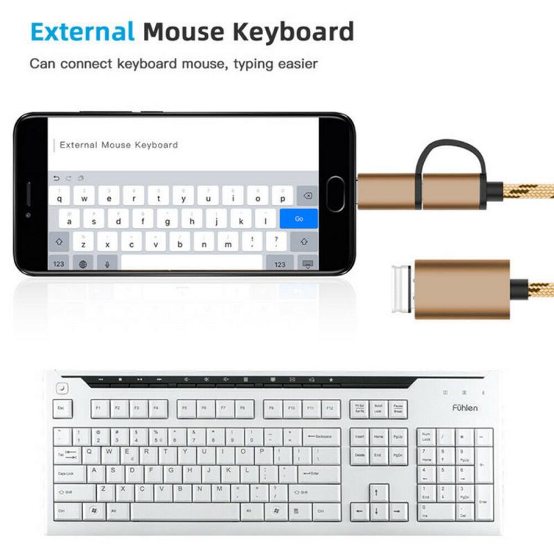 Cáp Chuyển Đổi 2 Trong 1 Type-C Micro USB Sang USB 3.0 OTG Dây Bện Micro USB Type-C