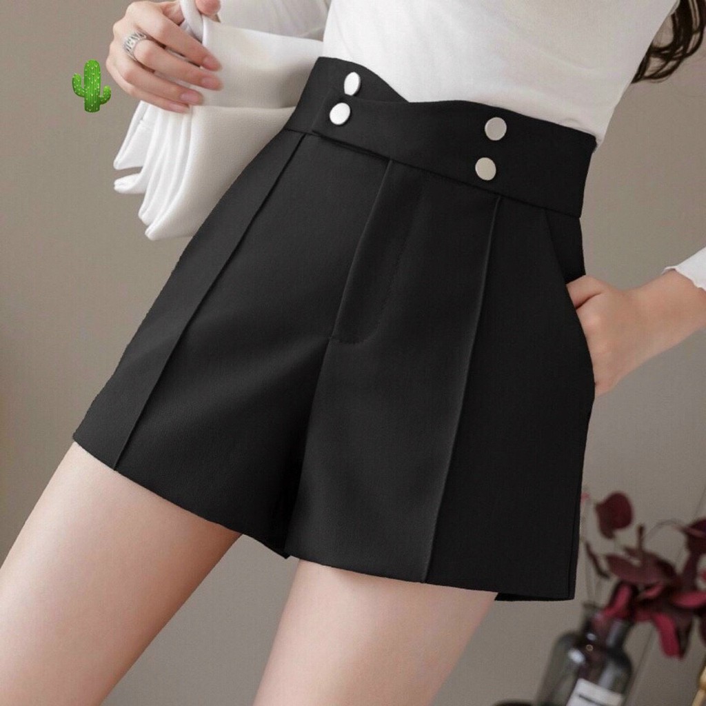 Quần short kaki tuyết mưa đai chéo đính 4 nút thời trang Hàn Quốc