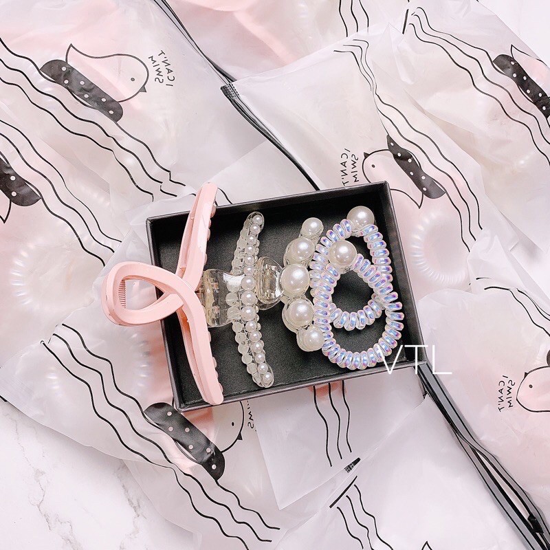 SET KẸP VÀ DÂY BUỘC TÓC 5 MÓN HÀN QUỐC MẪU MỚI