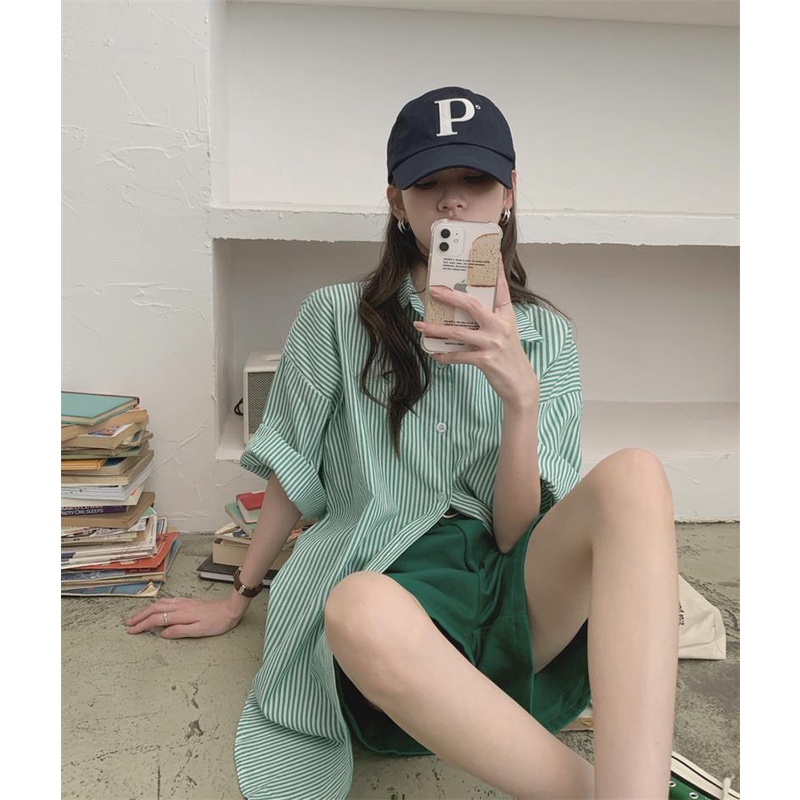 [MURIOKI] Áo Sơ Mi Tay Dài Dáng Rộng Họa Tiết Kẻ Sọc Thời Trang Hàn Quốc 2022 Cho Nữ