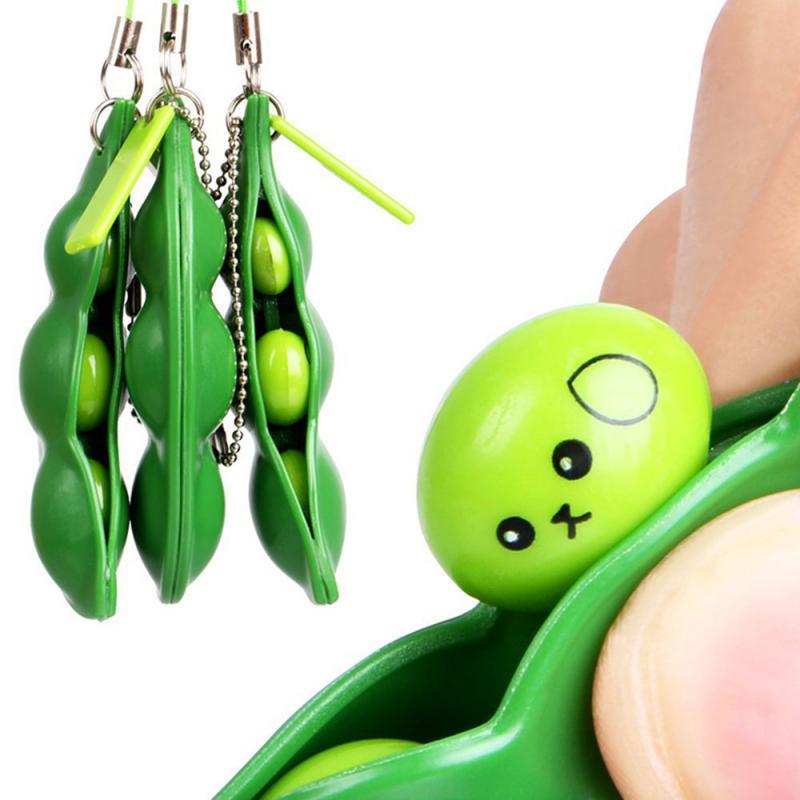 1PCS Infinitely Squeezed Edamame Expression Chain Key Pendant Decorative Stress Relief Decompression Toy Anti-stress Rubber