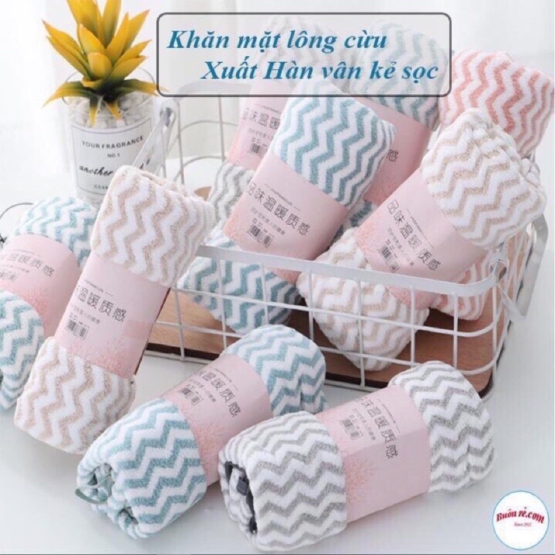 khăn mặt Hàn kẻ, mềm mịn, thấm hút tốt 30x50cm