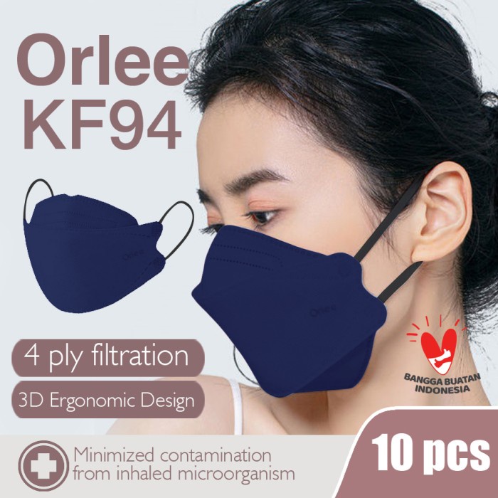 Khẩu Trang Kf94 KF 94 Orlee 4ply Màu Xanh Navy Đậm Dập Nổi 10