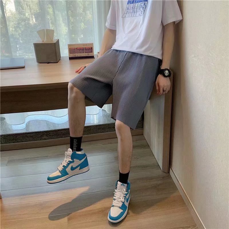 Quần Short Thể Thao Vải Lụa Lạnh Xếp Ly Màu Trơn Nhanh Khô Thời Trang Mùa Hè Cho Nam
