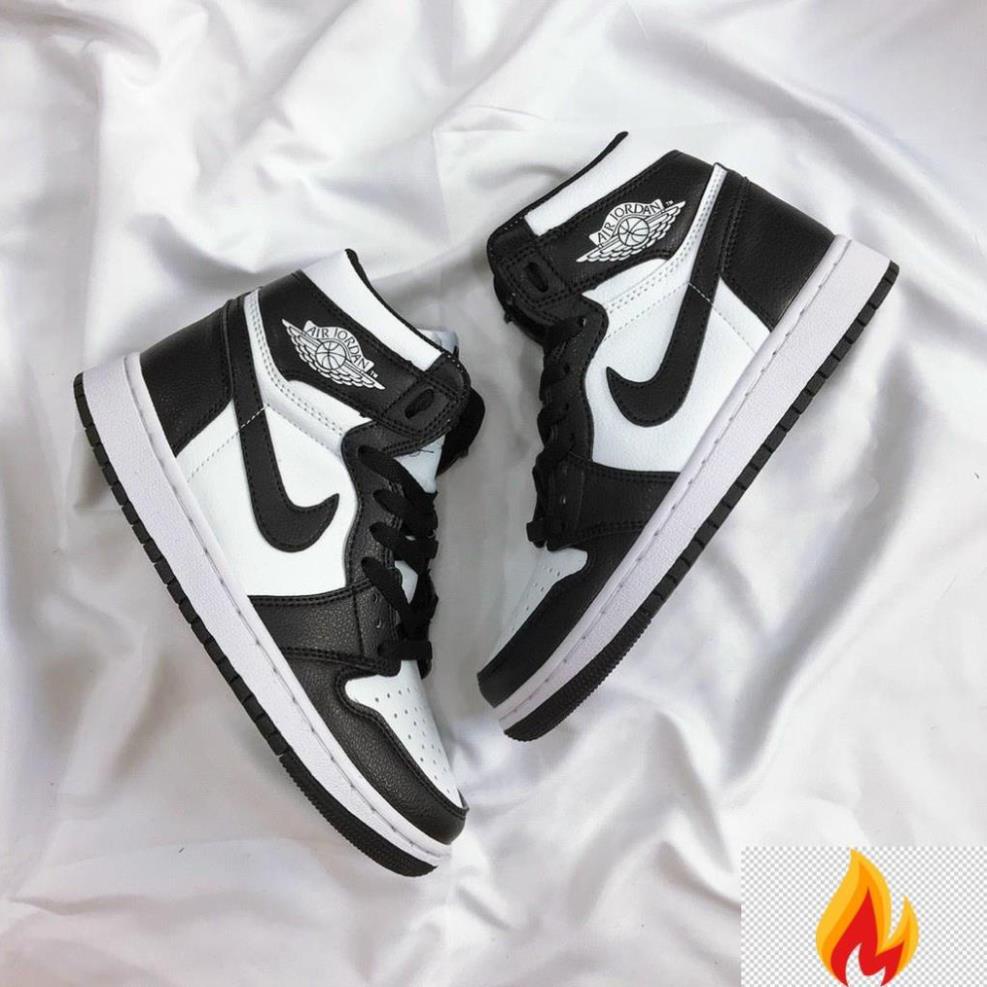 Giày Sneaker Nam Nữ Đen Trắng, Giày Nike Air Jordan 1 JD1 Panda High Cổ Cao Bản Da Xịn H9 -KG()1 💜