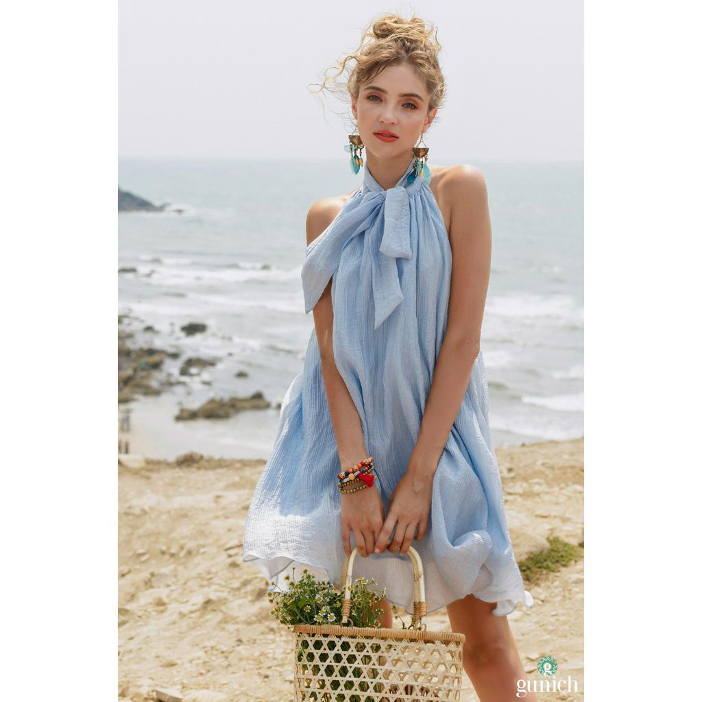 Đầm Váy Cổ Yếm Thắt Nơ Hở Lưng Mini Dress Mặc Đi Biển Gunich Cho Mùa Hè