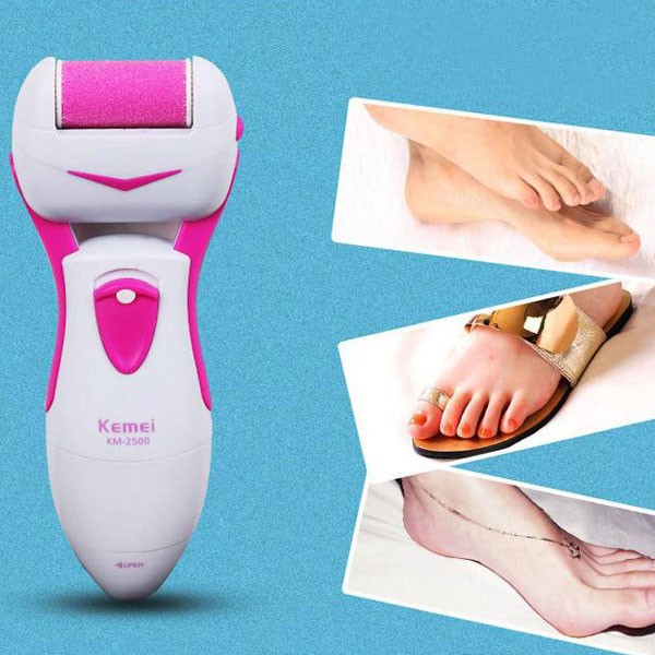 Máy mài gót chân, máy chà gót chân tẩy tế bào chết kemei KM 2502 tích điện kèm 02 đầu mài dư phòng - LT Store Mal