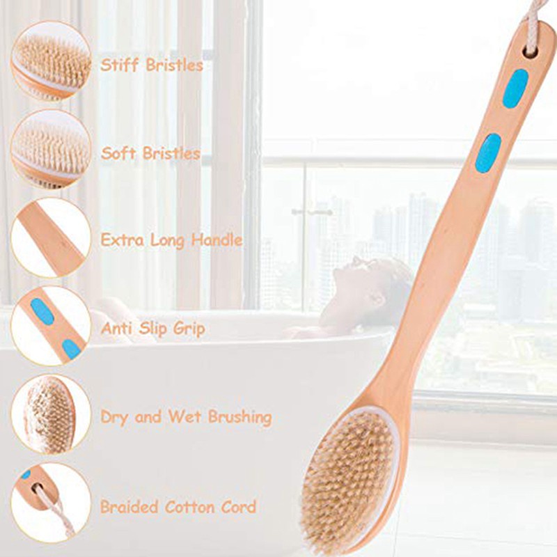 Shower Brush,Back Cleaning Brush Natural Bristles for Dry/Wet Brushes