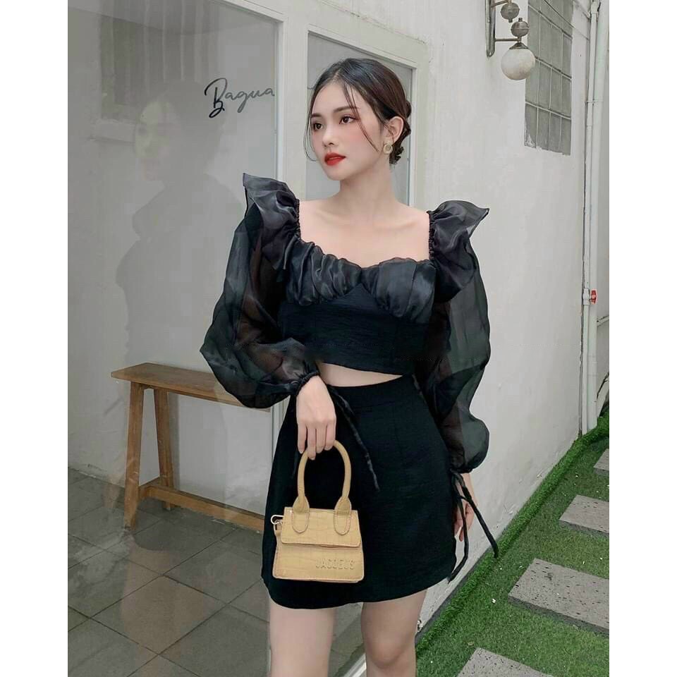 [Mẫu Mới] Sét Áo Đũi Phối Tay Dài Voan Tơ