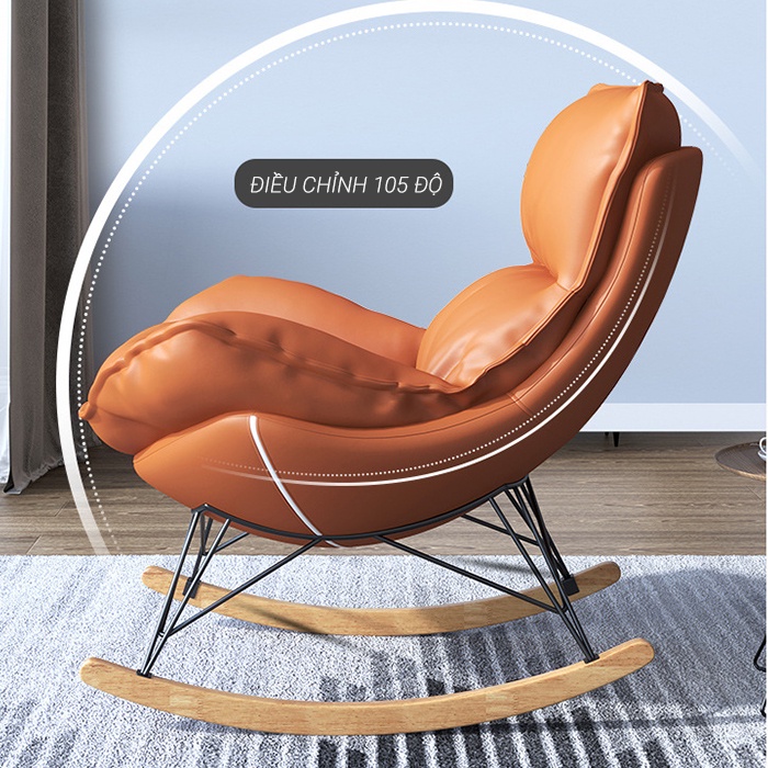 Ghế thư giãn xả hàng thanh lý, ghế bập bênh thư giãn đọc sách, xem phim bọc da PU cao cấp tặng kèm ghế đôn chân sắt