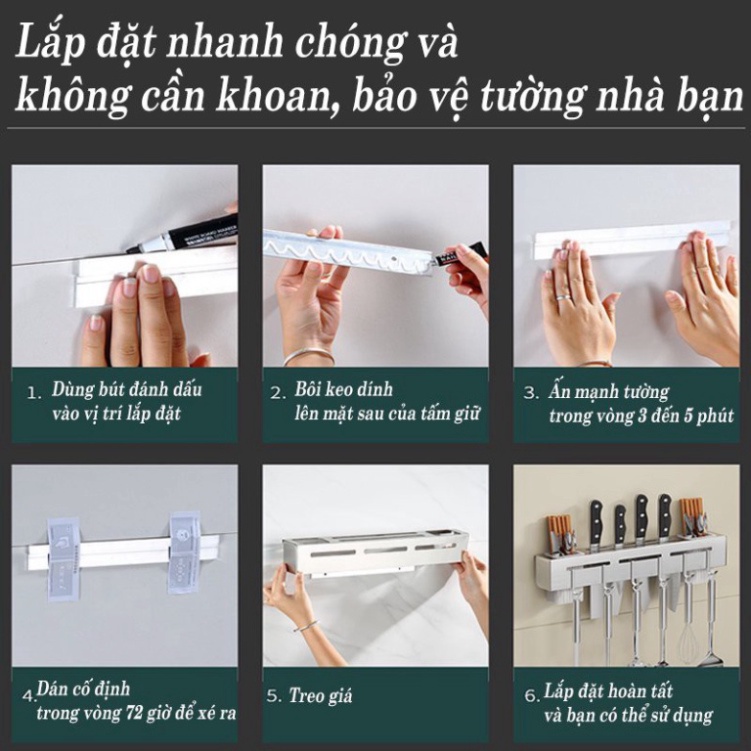 Kệ cài dao giá treo dao thớt treo đồ nhà bếp cài dao dán tường bằng kim loại sơn tĩnh điện không rỉ sét..ĐTCA