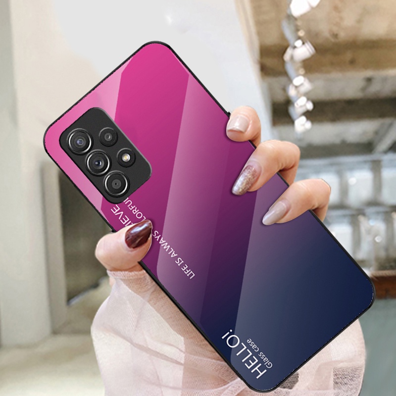 Ốp Điện Thoại Viền Mềm Mặt Kính Cường Lực Màu Gradient Cho Samsung Galaxy A52 LTE/A52/A52 5G/A52s 5G T10