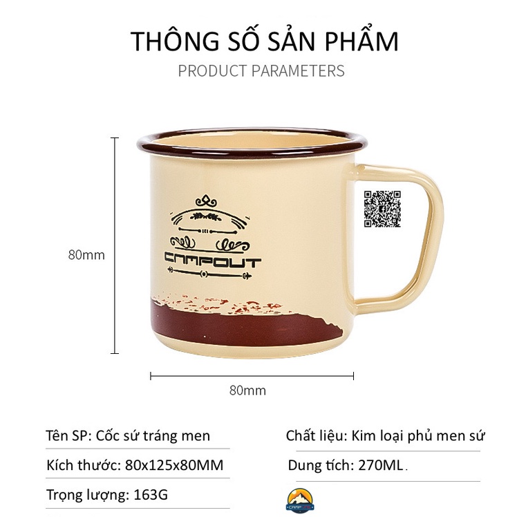 Ly tráng men/ Cốc kim loại tráng men 270ml NURGAZ CAMPOUT  du lịch cắm trại dã ngoại