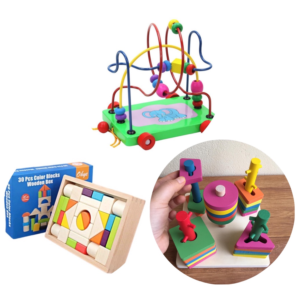 Đồ chơi gỗ thả cọc 5 khối nhiều màu sắc rèn luyện sự khéo léo cho bé từ 1 2 3 4 tuổi