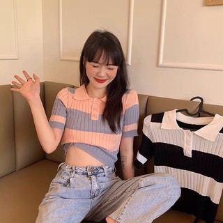 áo len mỏng dáng polo cổ bẻ pha màu hot hit (8283#)