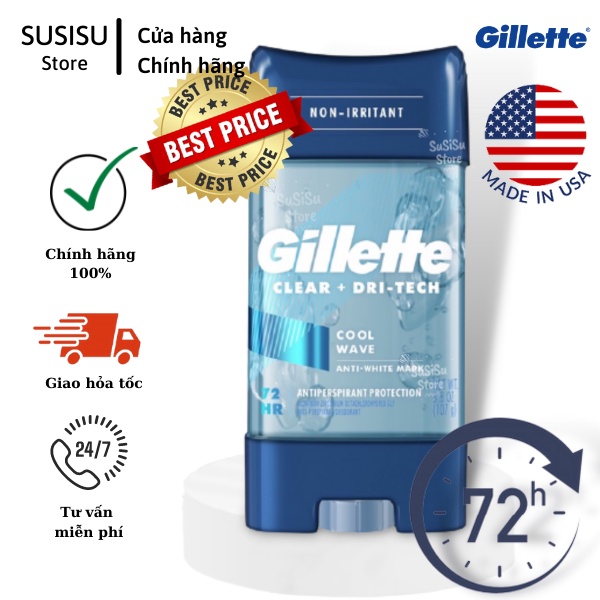 Lăn nách nam GILLETTE Clear Gel Cool Wave 107g thơm mát dạng gel giảm mồ hôi nách 72h