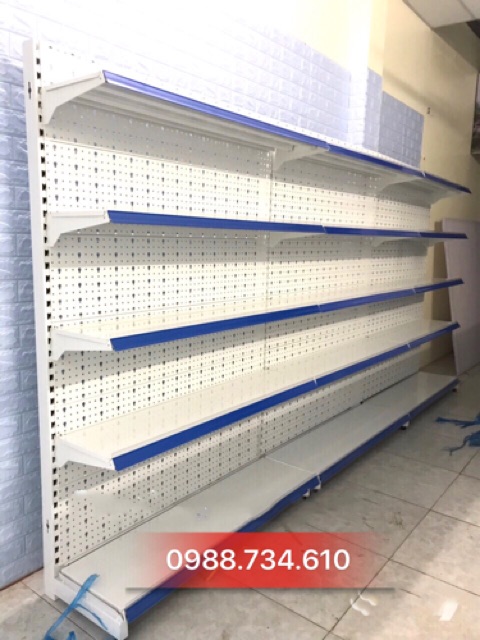 Kệ để hàng 2 mặt lưng tôn đục lỗ ( Cao 1m5 dài 1m2 )