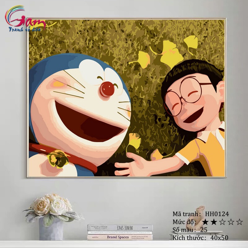 Tranh tô màu theo số sơn dầu số hóa Gam - Tranh hoạt hình Anime Tình bạn Doraemon và Nobita mã HH0124