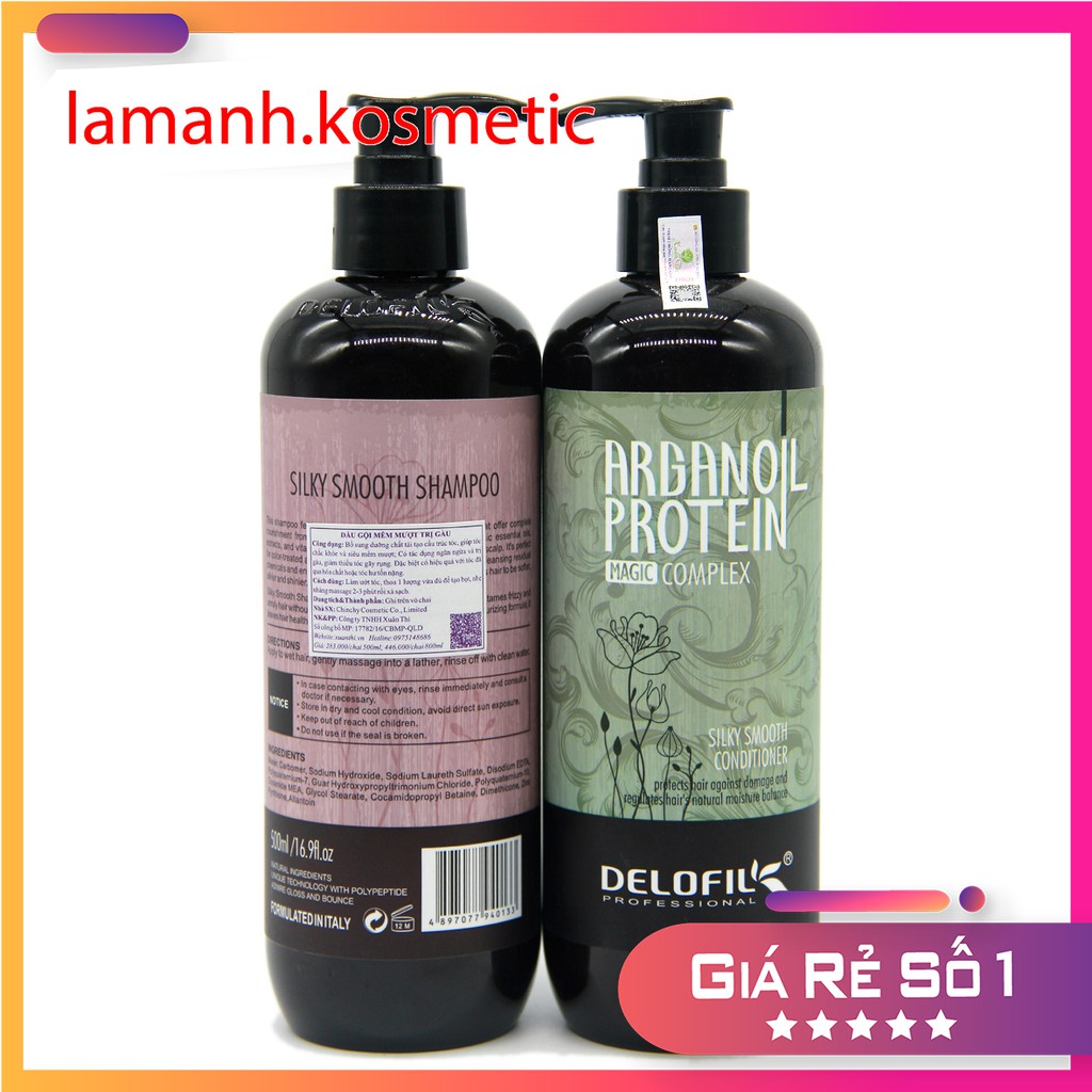 [ RẺ VÔ ĐỊCH ] Cặp Dầu Gội Dầu Xả Delofil Arganoil Protein Phục Hồi Trị Gàu, Siêu Mượt 500ml x 2