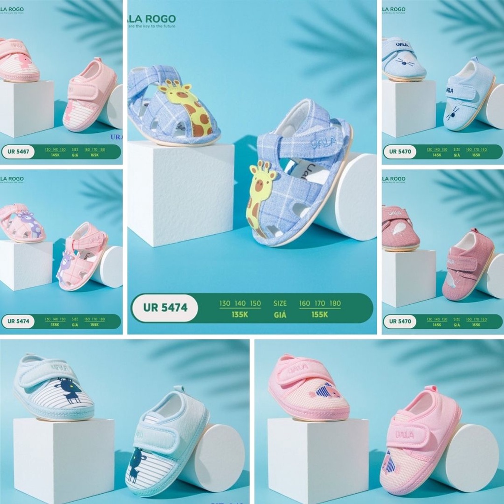 Full Giày tập đi Uala Rogo Hình con vật dễ thương đế cao su chống trượt cho bé dưới 3 tuổi đủ màu - Mebistore