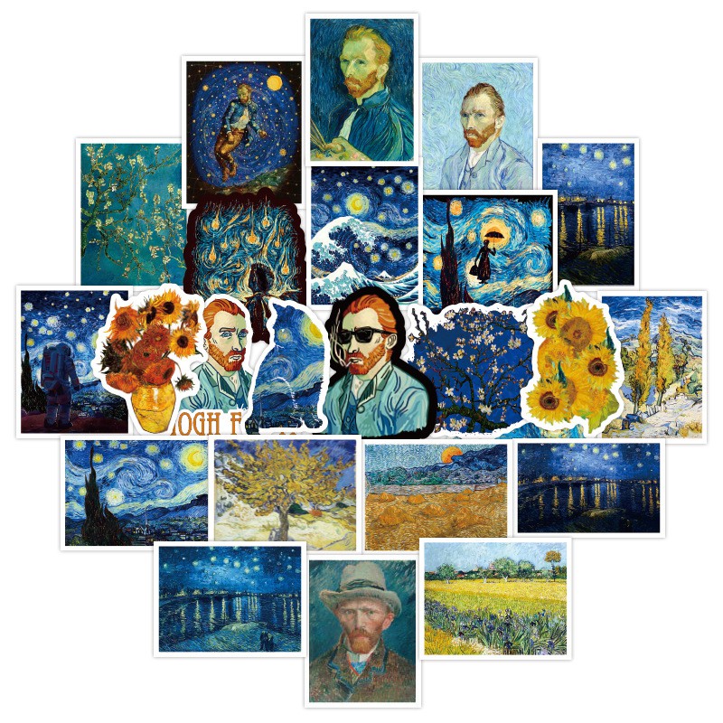 Y&amp;P| Bộ 50 nhãn dán họa tiết hoạt hình Van Gogh