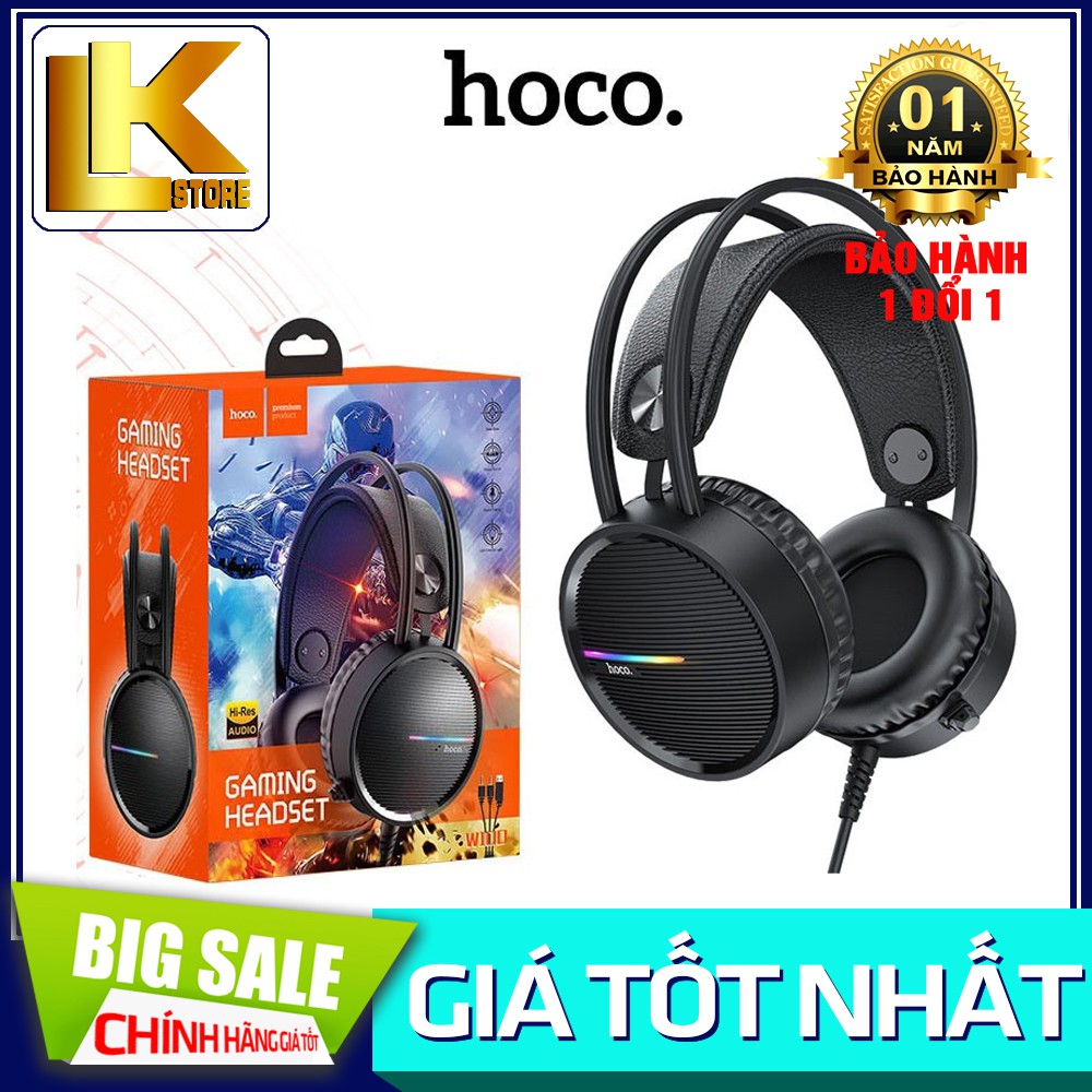 Tai nghe chụp tai máy tính GAMING HOCO W100 / HK100 Đèn LED đổi màu, mic đàm thoại- BẢO HÀNH CHÍNH HÃNG