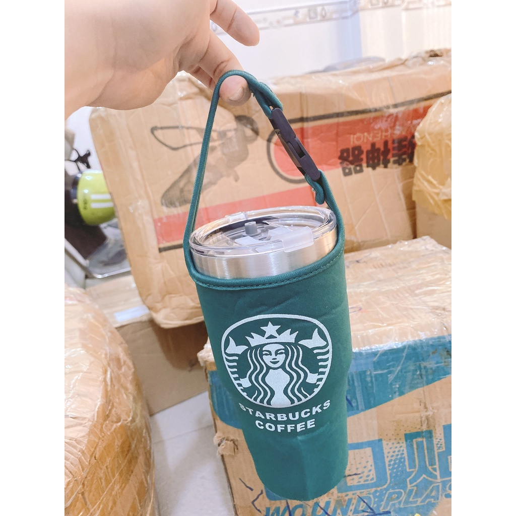 Ly Giữ Nhiệt 900ml  Mẫu Inox Kèm Túi Đựng Và Ống Hút