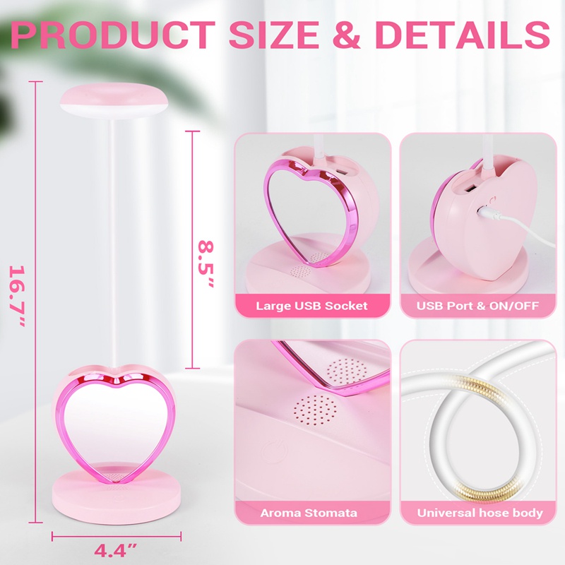 Đèn LED Để Bàn Có Cổng Sạc USB Và Giá Đỡ Bút Màu Hồng