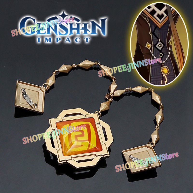 Jinn Mặt Dây Chuyền Hình Game Genshin Zhongli Liyue:Rocks Element Vision Với Dây Xích Hai Mặt Phản Quang Kích Thước Lớn Dùng Làm Quà Tặng Sinh Nhật