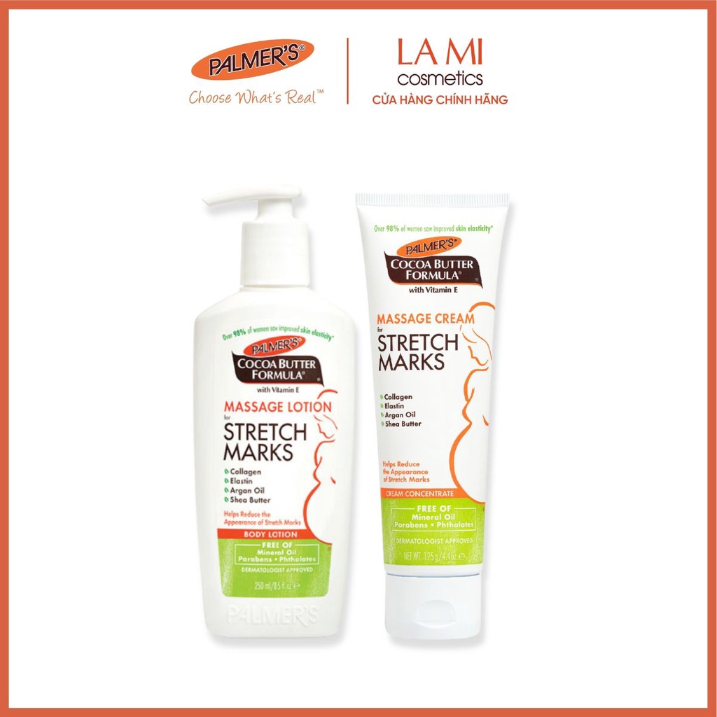 COMBO Ngăn ngừa rạn cho mẹ bầu ĐẦU và GIỮA thai kỳ Palmer's (Kem rạn 125g và Lotion rạn 250ml)