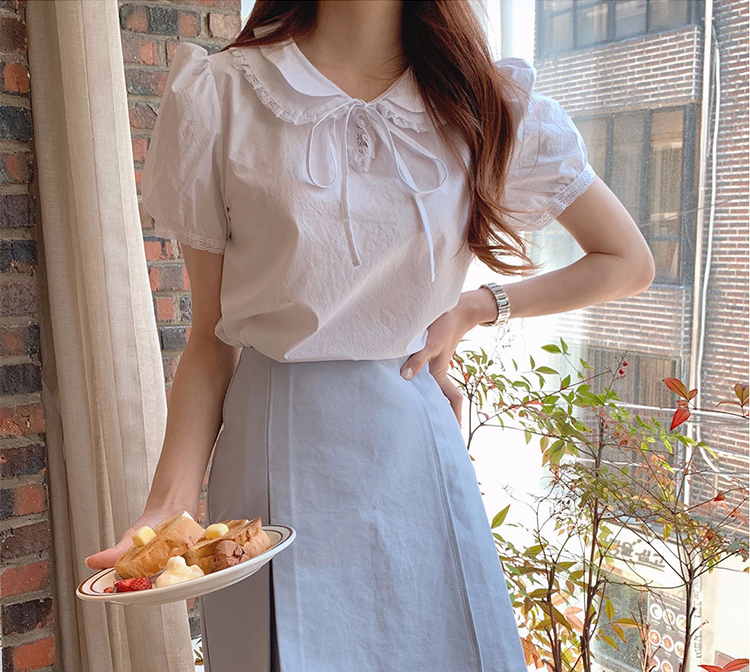 Áo sơ mi trắng tay ngắn thời trang phong cách Hàn Quốc cho nữ