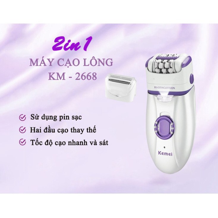 [Bảo Hành 12 Tháng] Máy tẩy lông đa năng cao cấp 2in1 Kemei-2668 , máy nhổ tỉa lông toàn thân mini tích điện