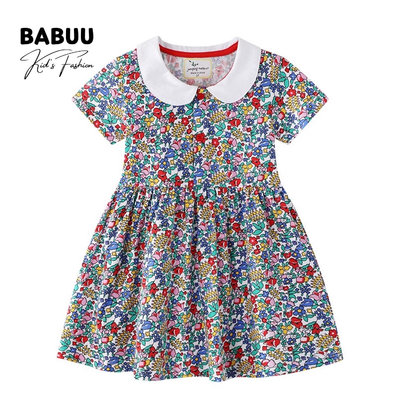 Đầm bé gái, váy đầm cho bé Babuu Fashion họa tiết hoa nhí phối cổ bèo trắng kiểu dáng tiểu thư BS09